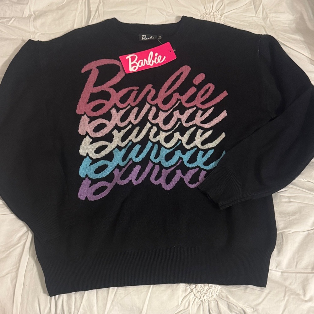 Barbie Women's Black Sweater with Gradient Logo size Medium NWT